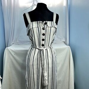 Ci Sono by Cavalini | ivory/ navy Stripe elastic -Waist Jumpsuit